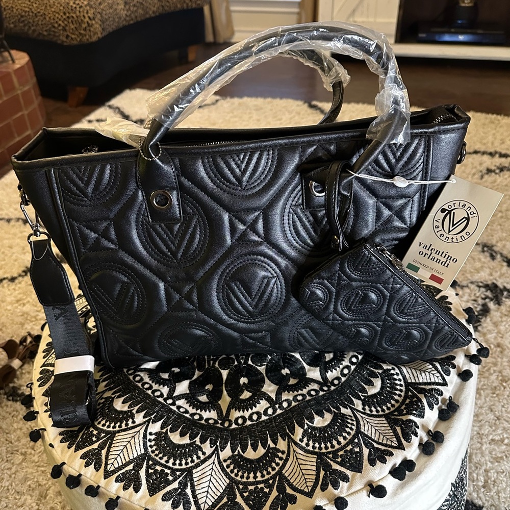 Valentino Black Quilted Handbag Set